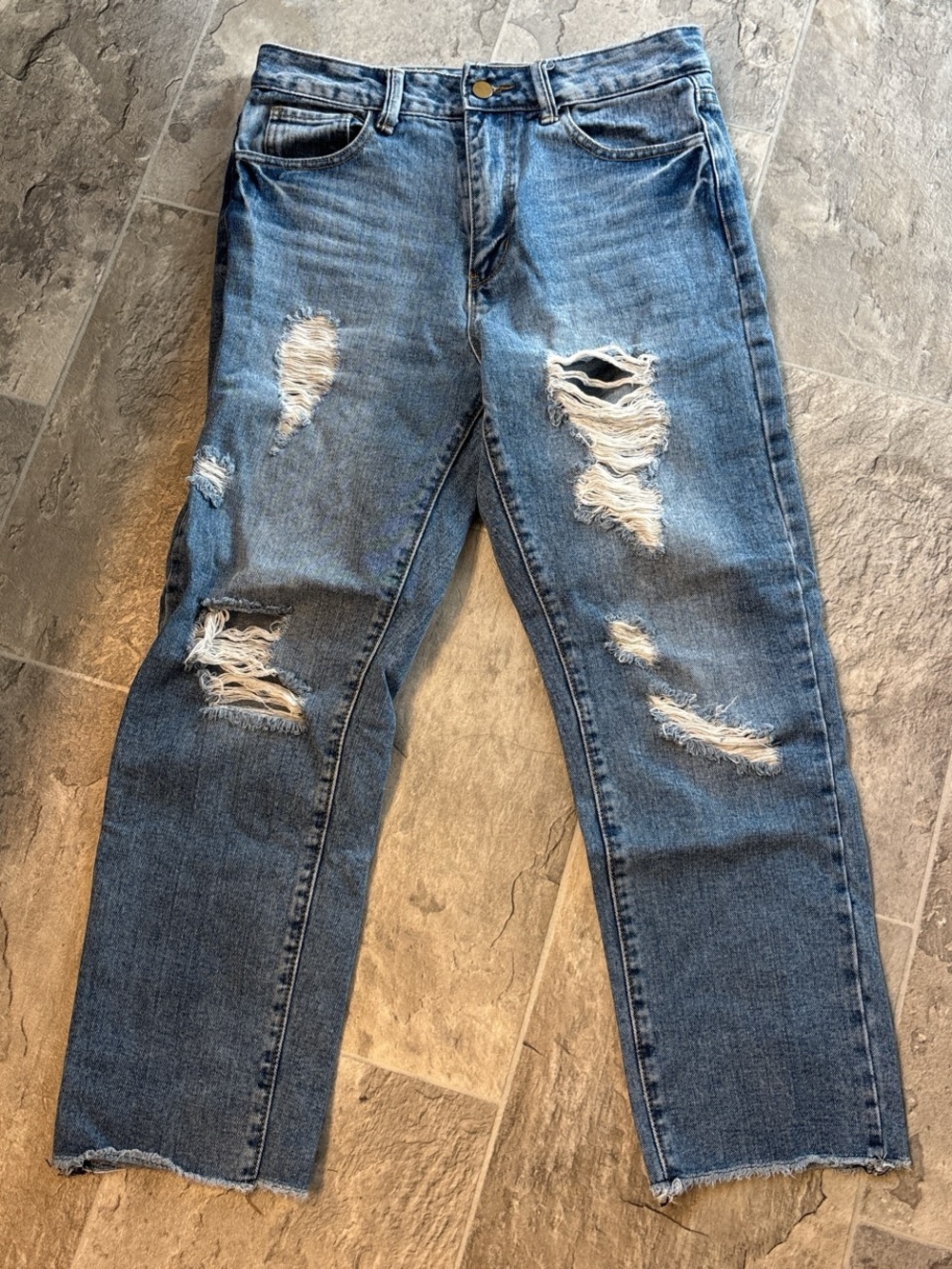 Fashion Nova Women's Distressed Blue Boyfriend Jeans